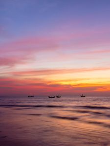 Превью обои море, лодки, горизонт, небо, природа