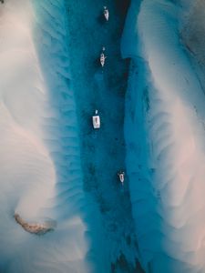Превью обои море, лодки, песок, вид сверху