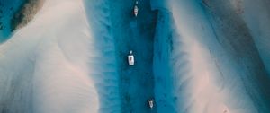 Превью обои море, лодки, песок, вид сверху