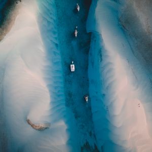 Превью обои море, лодки, песок, вид сверху