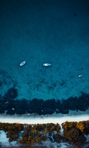 Превью обои море, лодки, вид сверху, вода, пляж