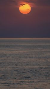 Превью обои море, луна, горизонт, ночь