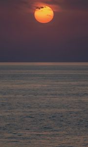 Превью обои море, луна, горизонт, ночь