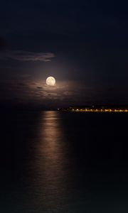 Превью обои море, луна, ночь, огни
