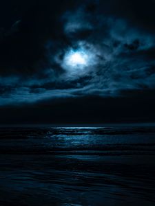 Превью обои море, ночь, луна, горизонт