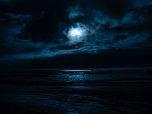 Превью обои море, ночь, луна, горизонт
