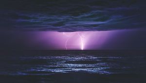 Превью обои море, ночь, молния, облака, природа