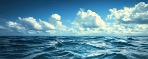 Превью обои море, облака, горизонт, небо, волны, синий