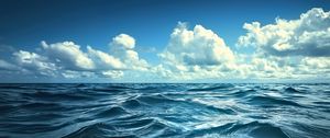 Превью обои море, облака, горизонт, небо, волны, синий