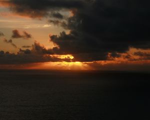 Превью обои море, облака, горизонт, закат, темный