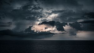 Превью обои море, облака, вода, горизонт, сумерки