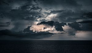 Превью обои море, облака, вода, горизонт, сумерки