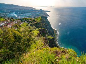 Превью обои море, обрыв, берег, трава, природа