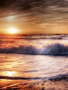 Превью обои море, океан, прибой, закат, пена, hdr