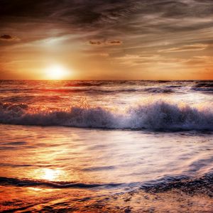 Превью обои море, океан, прибой, закат, пена, hdr