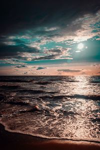 Превью обои море, океан, прибой, закат, облака
