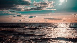 Превью обои море, океан, прибой, закат, облака