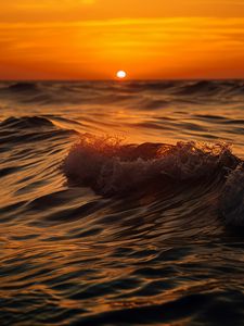 Превью обои море, океан, волны, закат, горизонт, солнце