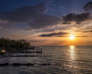 Превью обои море, океан, закат, горизонт, солнце