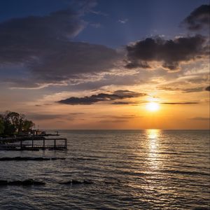 Превью обои море, океан, закат, горизонт, солнце