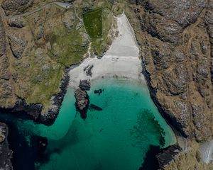 Превью обои море, остров, бухта, вид сверху