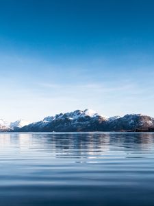 Превью обои море, остров, горы, берег, норвегия, пейзаж