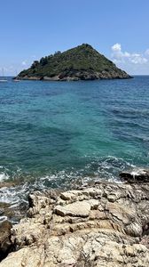 Превью обои море, остров, холмы, пейзаж, природа