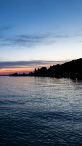 Превью обои море, остров, силуэт, сумерки