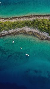 Превью обои море, остров, вид сверху, лодки, пляж