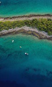 Превью обои море, остров, вид сверху, лодки, пляж