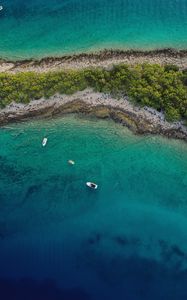 Превью обои море, остров, вид сверху, лодки, пляж