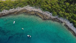 Превью обои море, остров, вид сверху, лодки, пляж