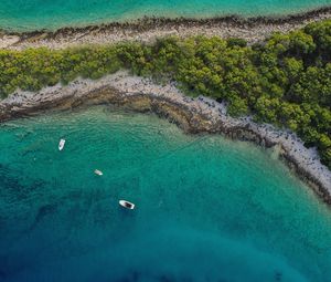 Превью обои море, остров, вид сверху, лодки, пляж