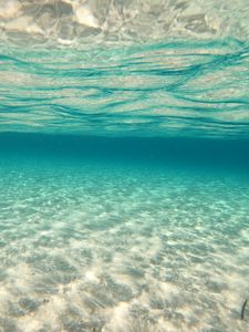 Превью обои море, песок, дно, блики, подводный