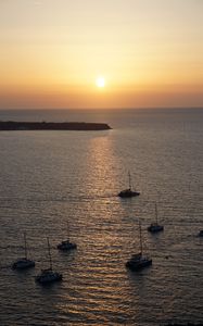 Превью обои море, пирс, горизонт, лодки, закат
