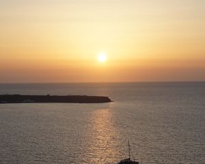 Превью обои море, пирс, горизонт, лодки, закат