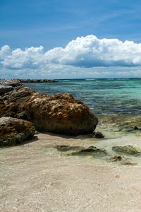 Превью обои море, пляж, камни, облака, природа