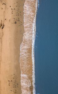 Превью обои море, пляж, вид сверху, волна, прибой, песок