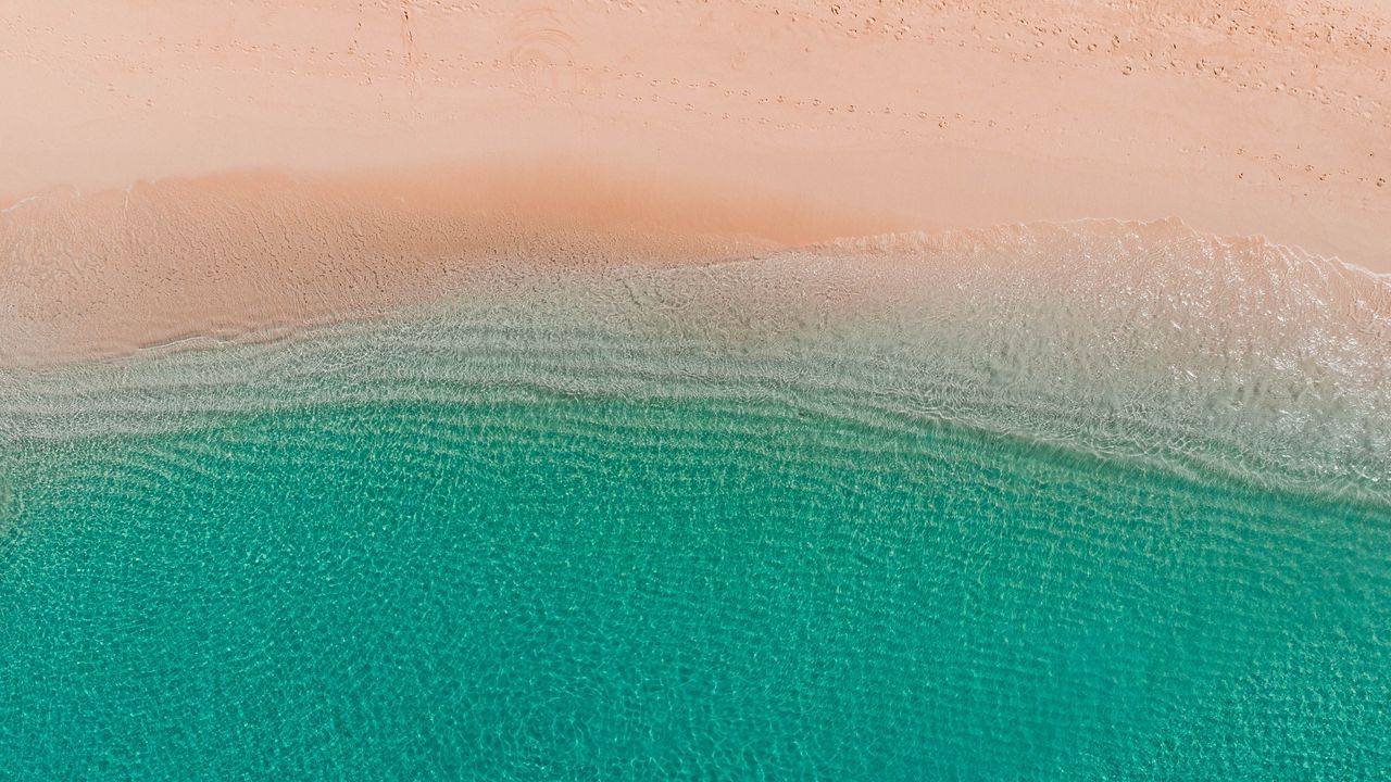 Обои море, пляж, вид сверху, вода, песок