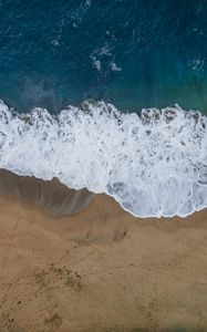 Превью обои море, пляж, вид сверху, волна, вода, песок