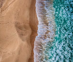 Превью обои море, пляж, вид сверху, песок, вода