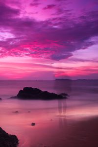 Превью обои море, побережье, сумерки, фиолетовый, силуэт, тень