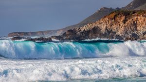 Превью обои море, прибой, брызги, скалы