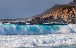 Превью обои море, прибой, брызги, скалы