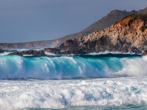 Превью обои море, прибой, брызги, скалы