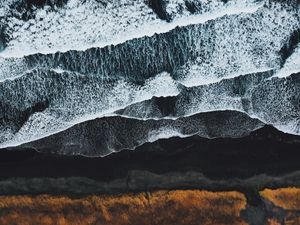 Превью обои море, прибой, вид сверху, берег, пена