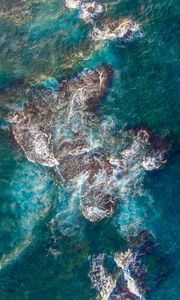 Превью обои море, риф, вид сверху, волны, вода