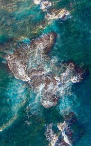 Превью обои море, риф, вид сверху, волны, вода