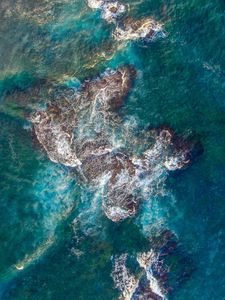 Превью обои море, риф, вид сверху, волны, вода