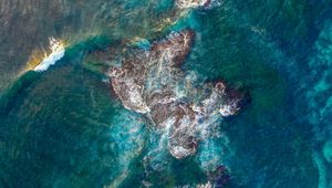 Превью обои море, риф, вид сверху, волны, вода